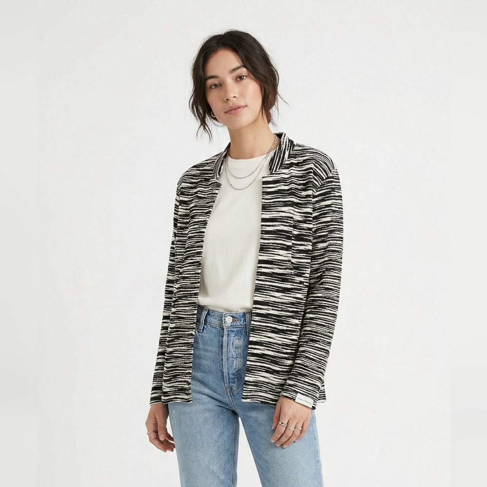 Chico's Cardigan Jacket Black White Stripes Casual Office Open 3 (XL)